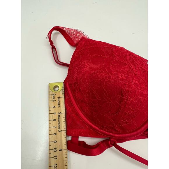 Victorias Secret Womens Bra 32D Very Sexy Lightly Lined Plunge Red Lacy Strappy - Picture 14 of 15